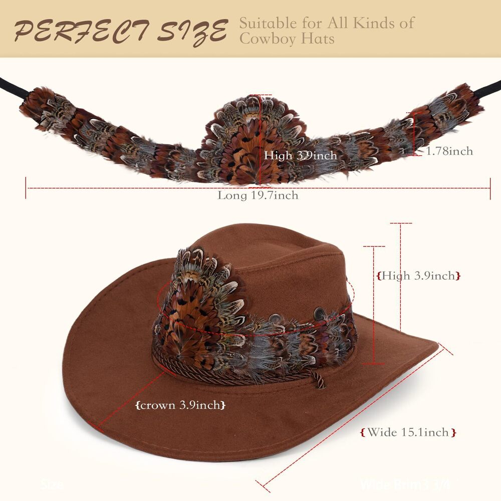 1317 Feather Hat Band For Men Women - 100% Natural Feather Cowboy Western Hat - Picture 4 of 7